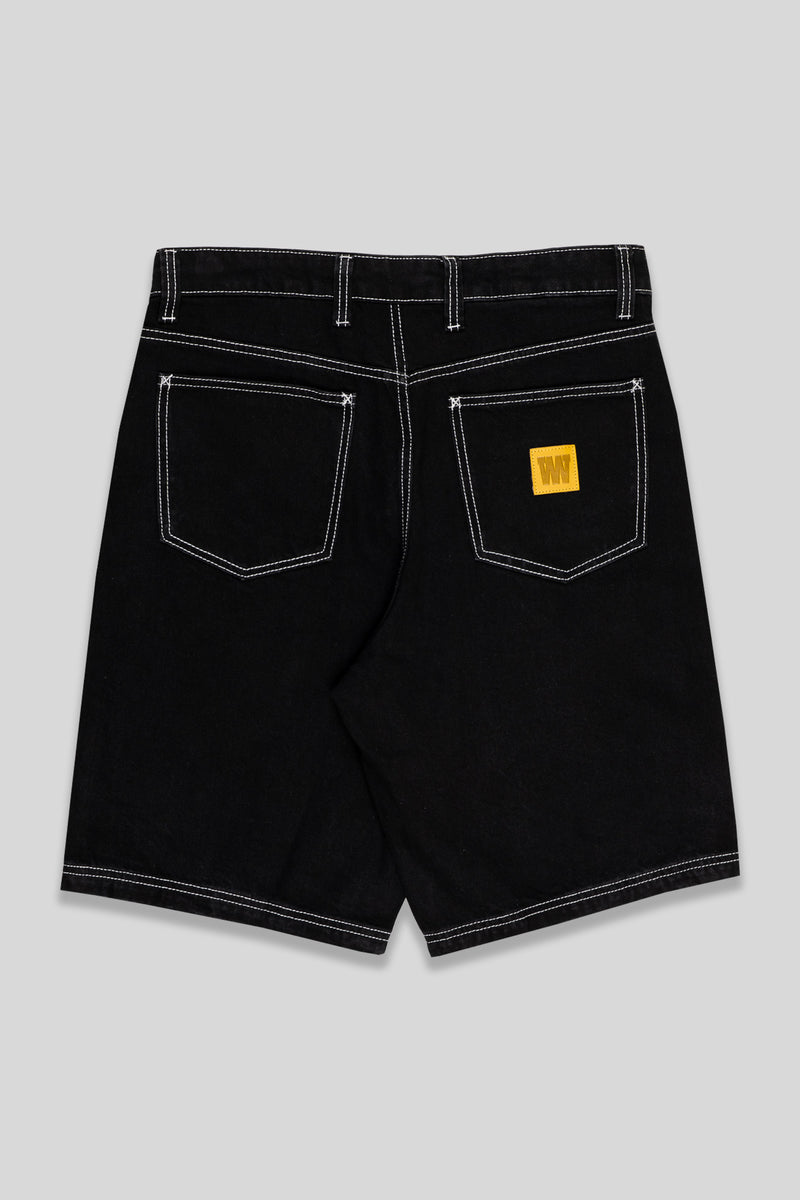 Baggy Denim Short - Leather Patch