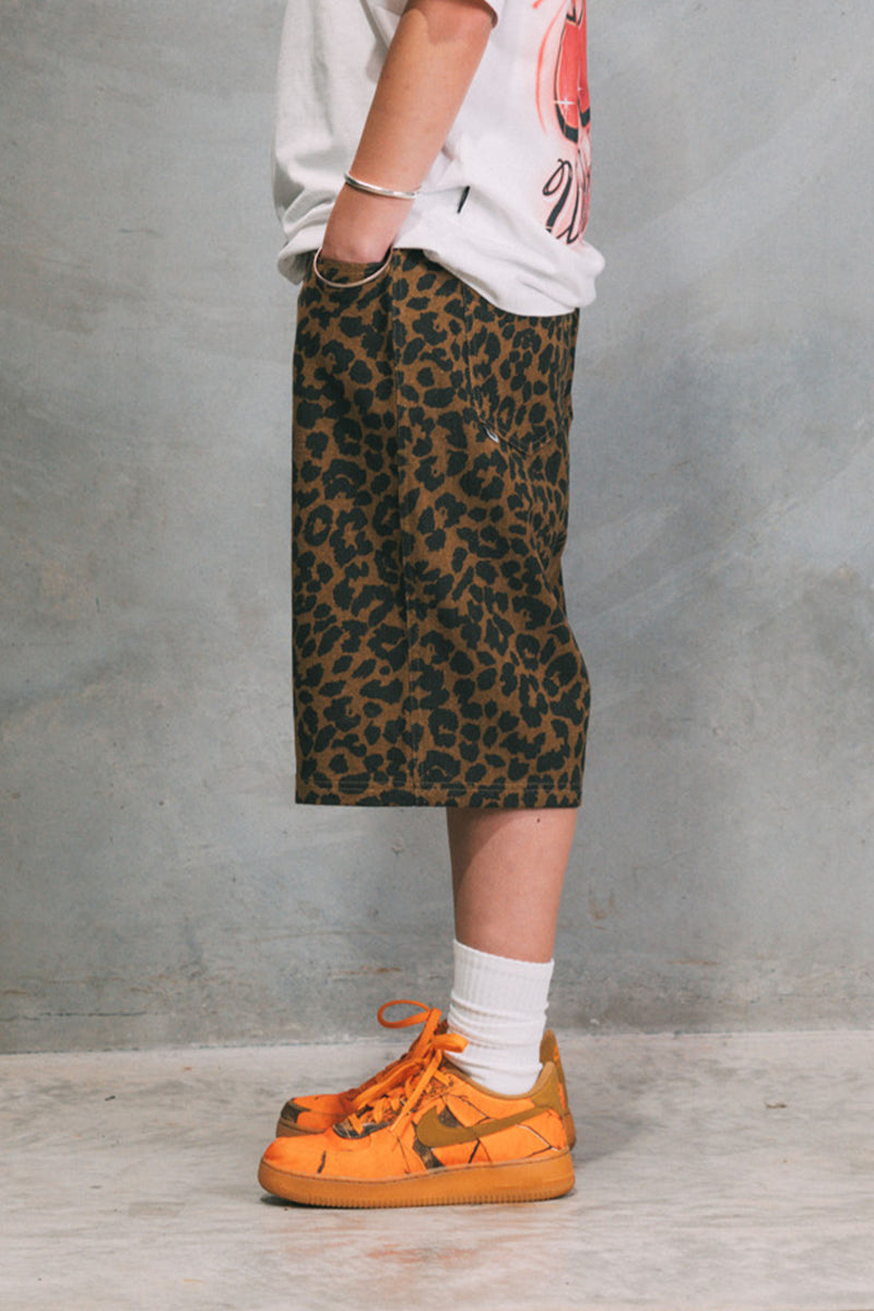 Baggy Denim Shorts - Leopard